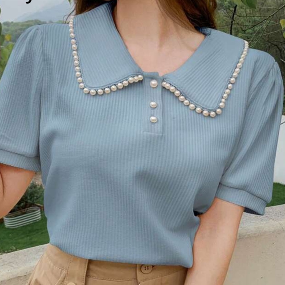 Blue Polo with Pearl Collar NWT